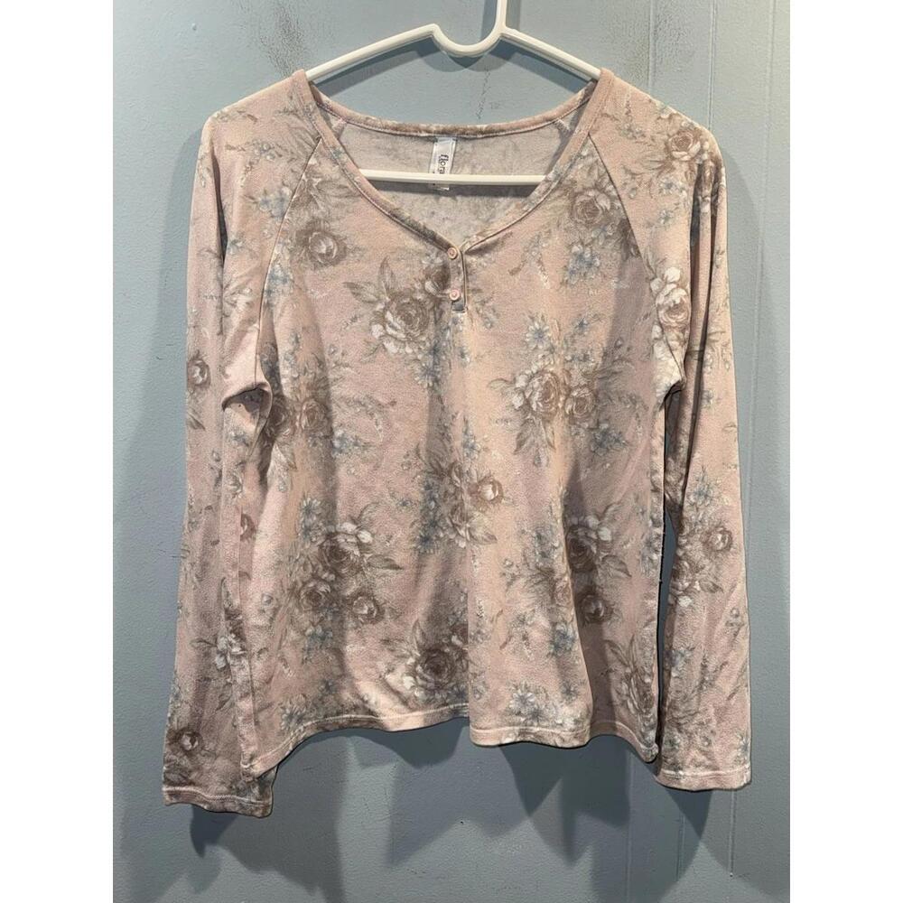 Womens Flora Top Size Medium Long Sleeves Floral Shirt